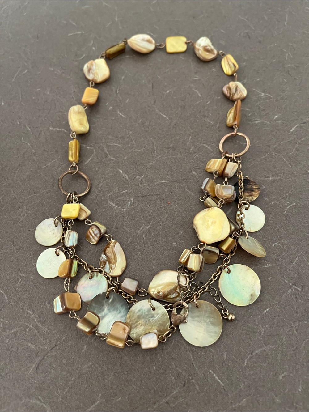 L👀K 3 for $10 Shell Disc Multi-Strand Statement Necklace - Yellow Brown